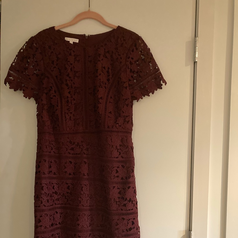 Talbots Burgundy Oxblood Short Sleeve Lace Dress